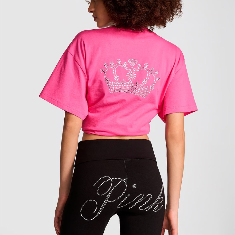 Victoria’s Secret PINK Campus Bling Tee - Limited Edition Carmine Rose Bling